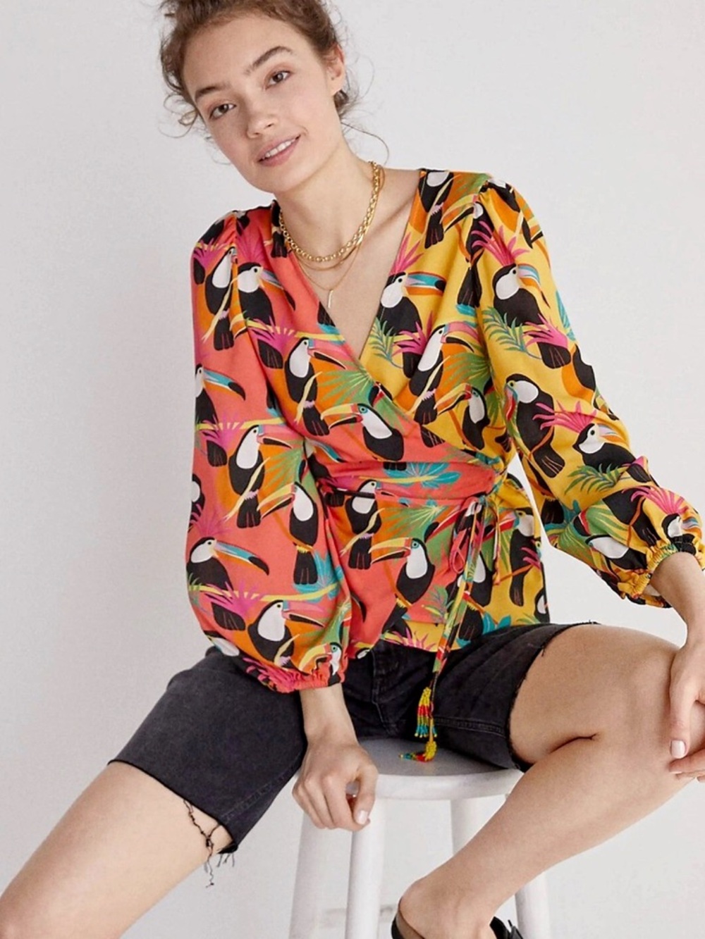 FARM RIO Anthropologie Rainforest Wrap Blouse Medium